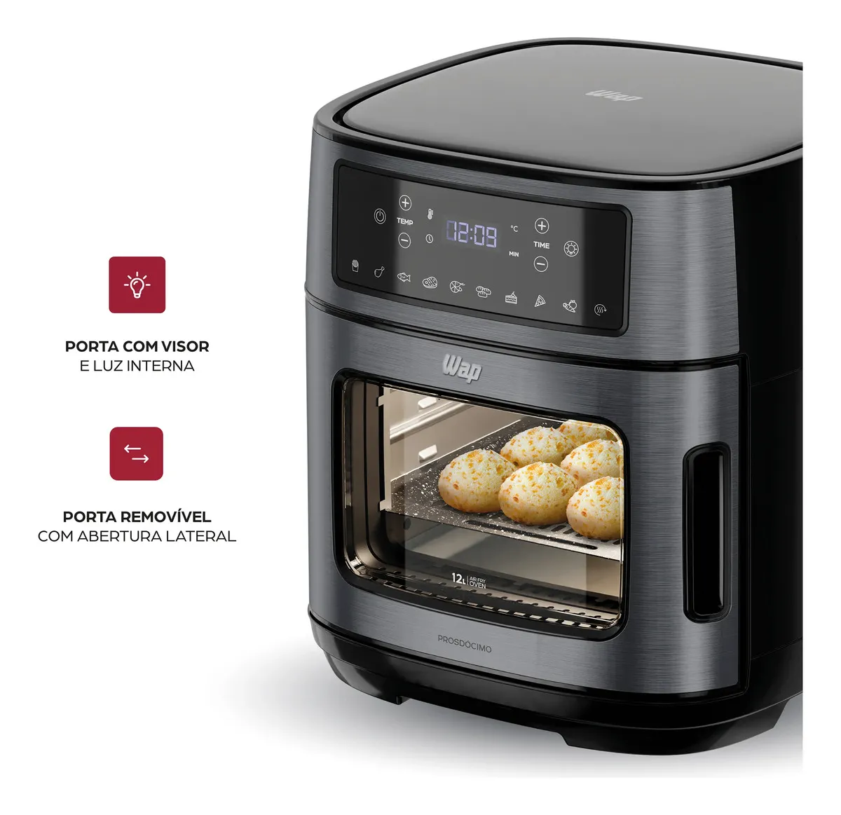 Fritadeira Elétrica Air Fryer Oven Black INOX WAP WAOD2 12 Litros 4 em 1 Porta com Abertura Lateral e Removível 1800W