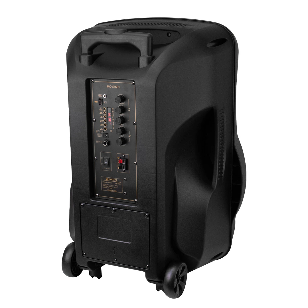 Caixa de Som Mox MO-S1501 - 40W - Bluetooth/USB/AUX - Microfone/Controle - 15'' - Preto