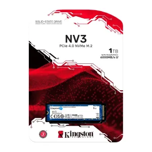 SSD Kingston NV3, 1TB, M.2 NVMe, Leitura até 6000MB/s, Gravação 4000MB/s, SNV3S/1000G