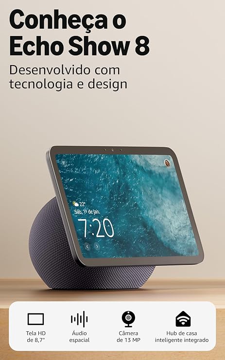 Amazon Echo Show 8 (Geração mais recente) - Com novo design, tela vibrante HD de 8,7", áudio espacial e Alexa