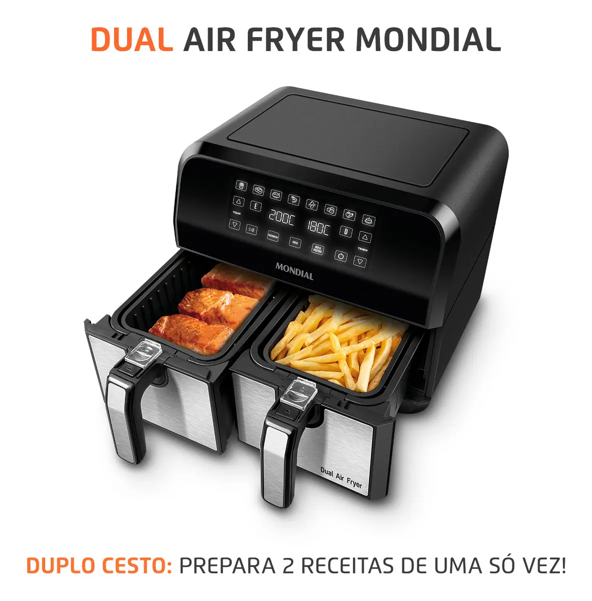 Fritadeira Air Fryer Dual Duplo Cesto 8L Mondial