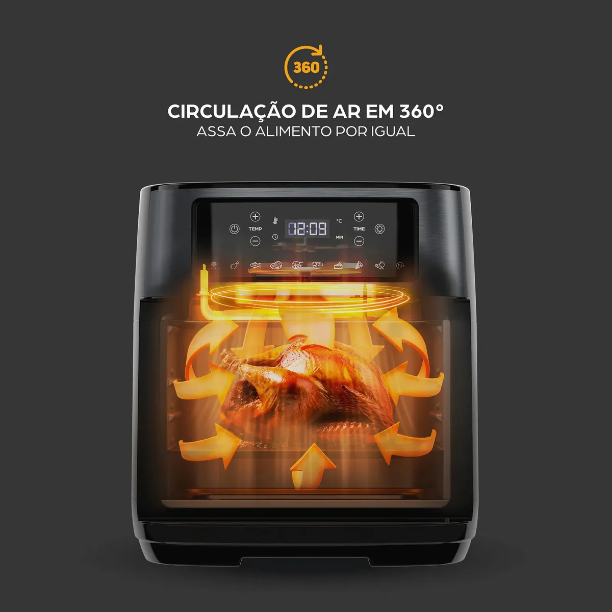 Fritadeira Elétrica Air Fryer Oven Black INOX WAP WAOD2 12 Litros 4 em 1 Porta com Abertura Lateral e Removível 1800W