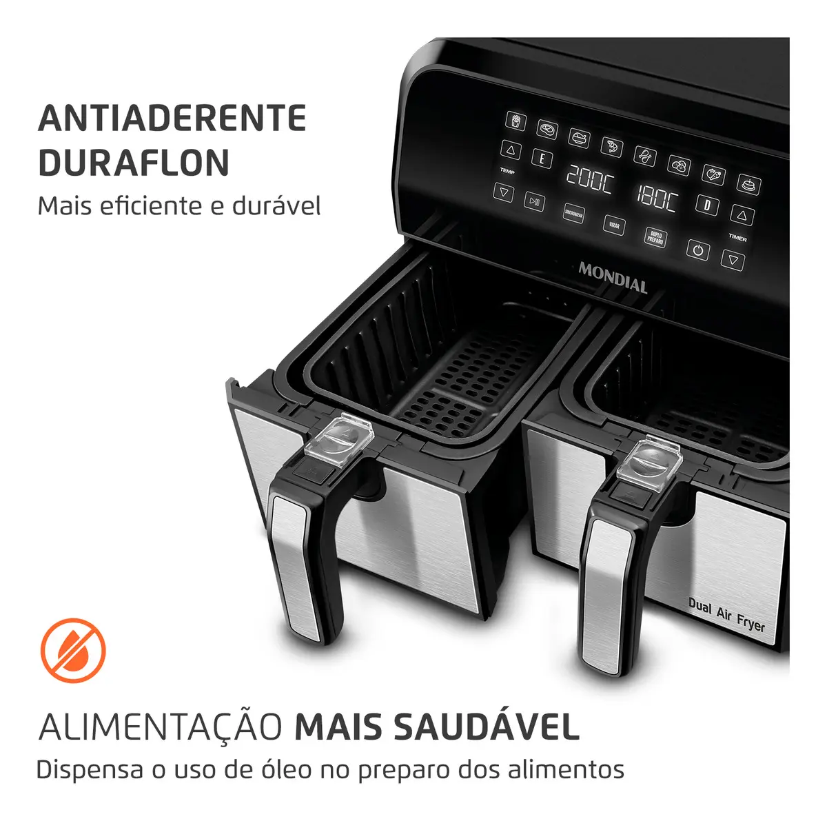 Fritadeira Air Fryer Dual Duplo Cesto 8L Mondial