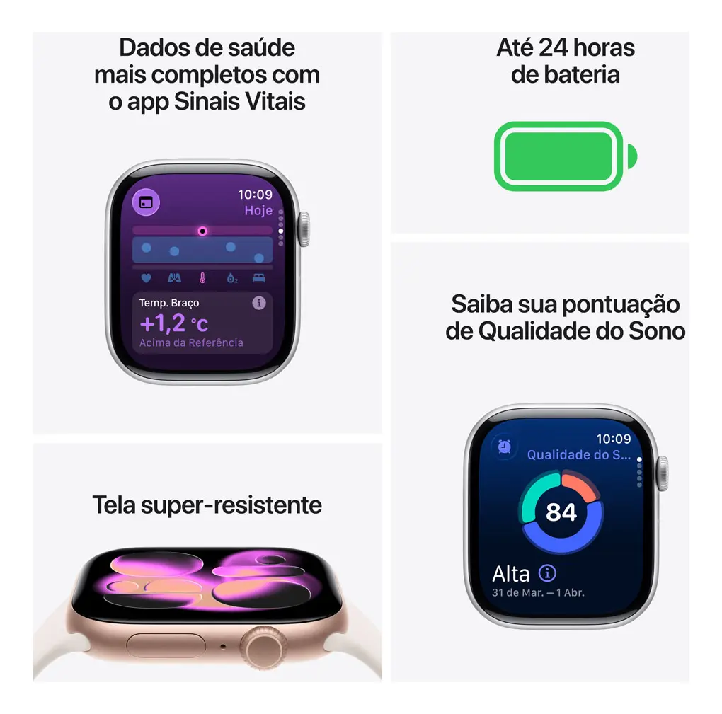 Apple Watch Series 11 GPS - Caixa preta brilhante de alumínio – 42 mm - Pulseira esportiva preta