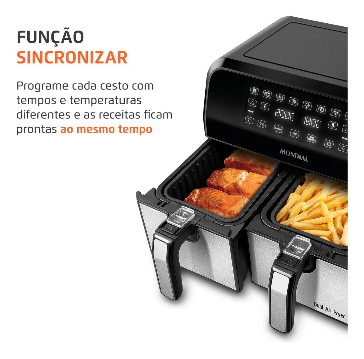 Fritadeira Air Fryer Dual Duplo Cesto 8L Mondial