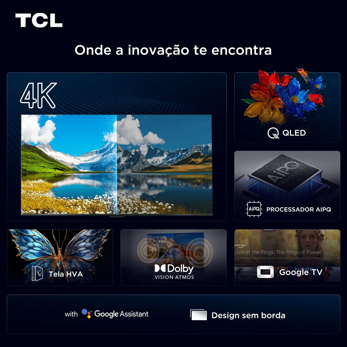Smart TV TCL 55 Polegadas QLED 4K P7K WiFi Bluetooth Google TV HDR10+ Dolby Atmos Dolby Vision 55P7K