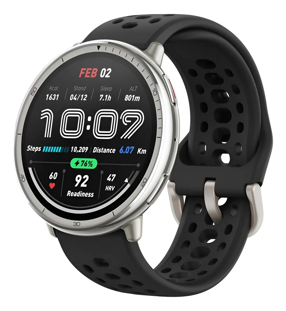 Relógio Smartwatch Amazfit Active 2 Amoled 1,32 Com Gps 5atm Caixa Prateado Pulseira Preto