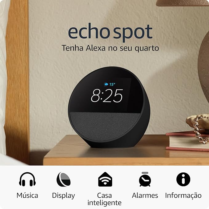 Echo Spot com Alexa (Geração mais recente) | Despertador inteligente com som vibrante