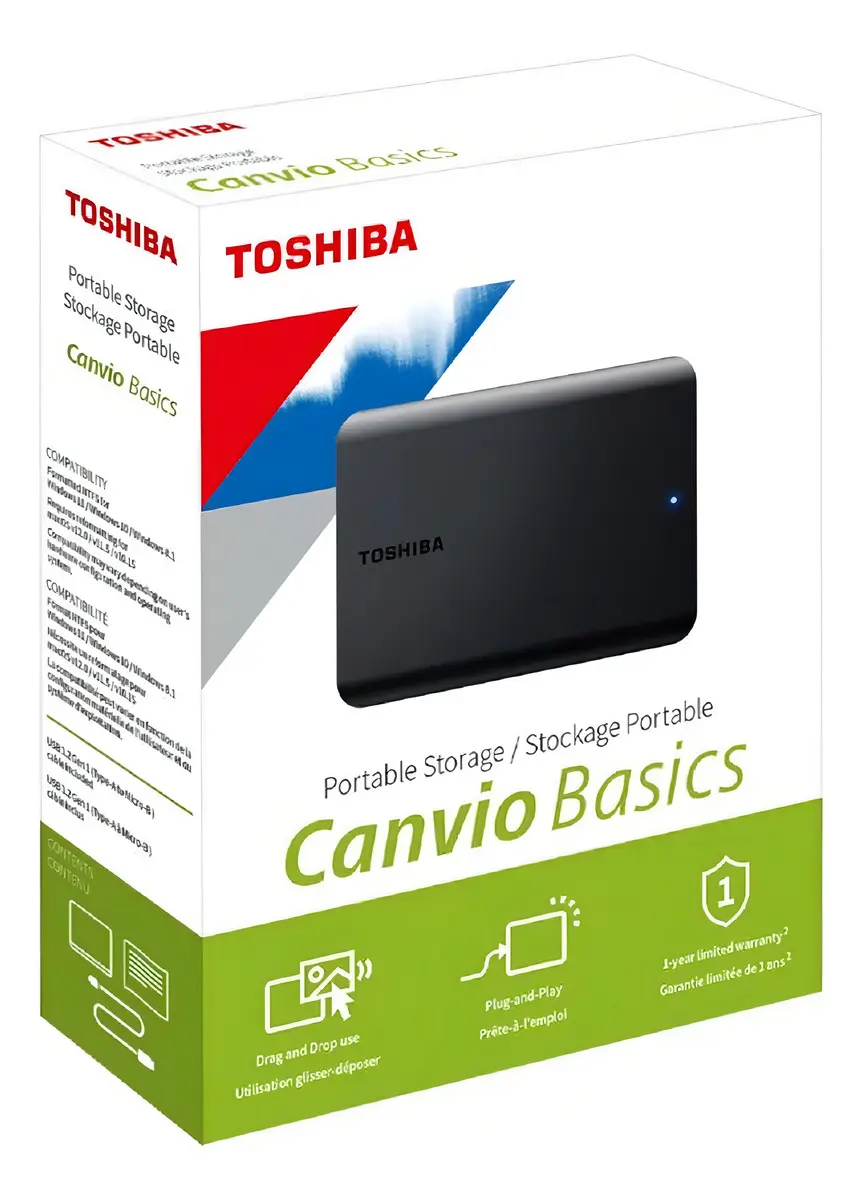 HD Externo Toshiba Disco rígido externo Portátil USB 3.0 Toshiba Canvio Basics HDTB510XK3AA 1TB