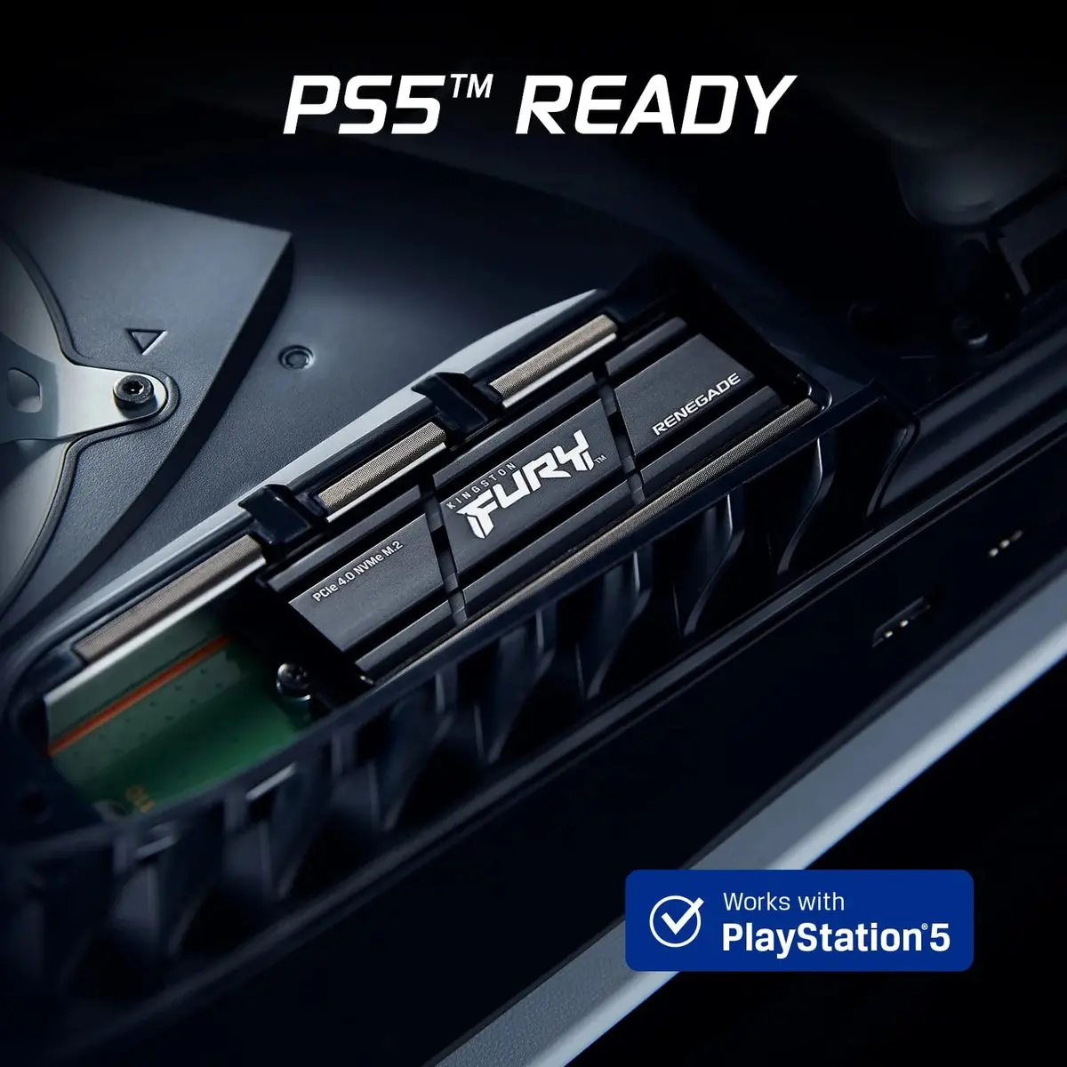 Ssd M.2 1tb Kingston NVMe PCIe 4x4 Com Dissipador Fury Renegade SFYRSK/1000G Velocidade de Leitura Até 7300mb/s Gravação Até 6000mb/s Interno Cor PretoSsd M.2 1tb Kingston NVMe PCI