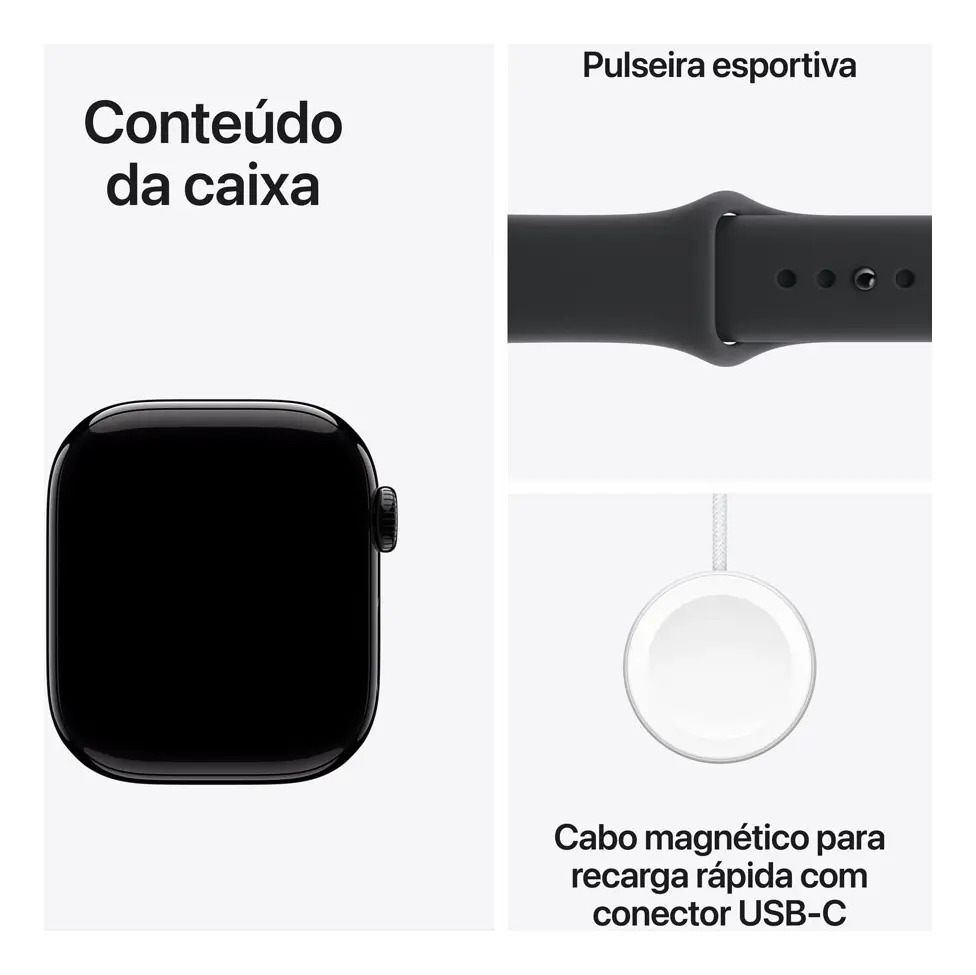 Apple Watch Series 11 GPS - Caixa preta brilhante de alumínio – 42 mm - Pulseira esportiva preta