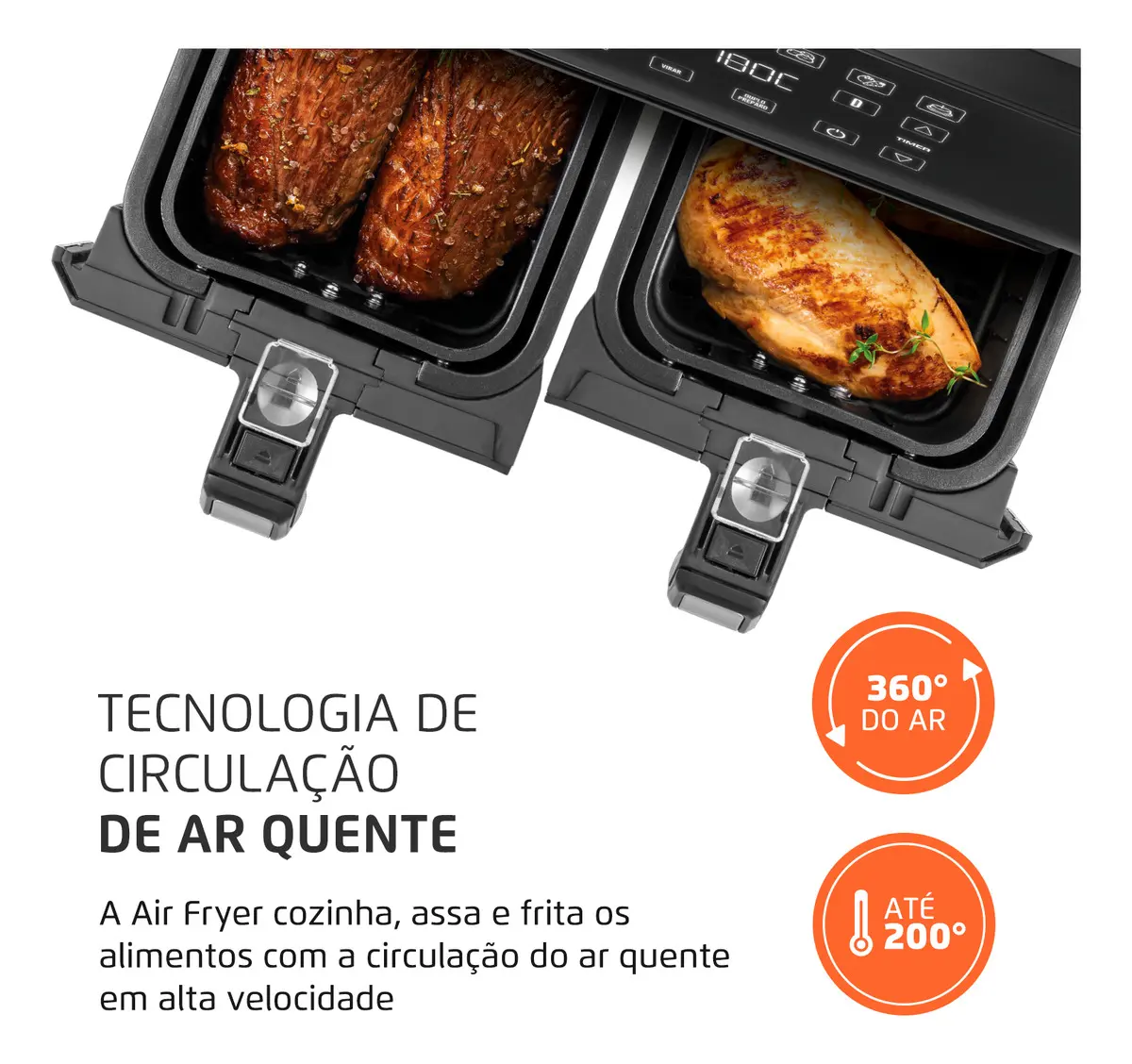 Fritadeira Air Fryer Dual Duplo Cesto 8L Mondial