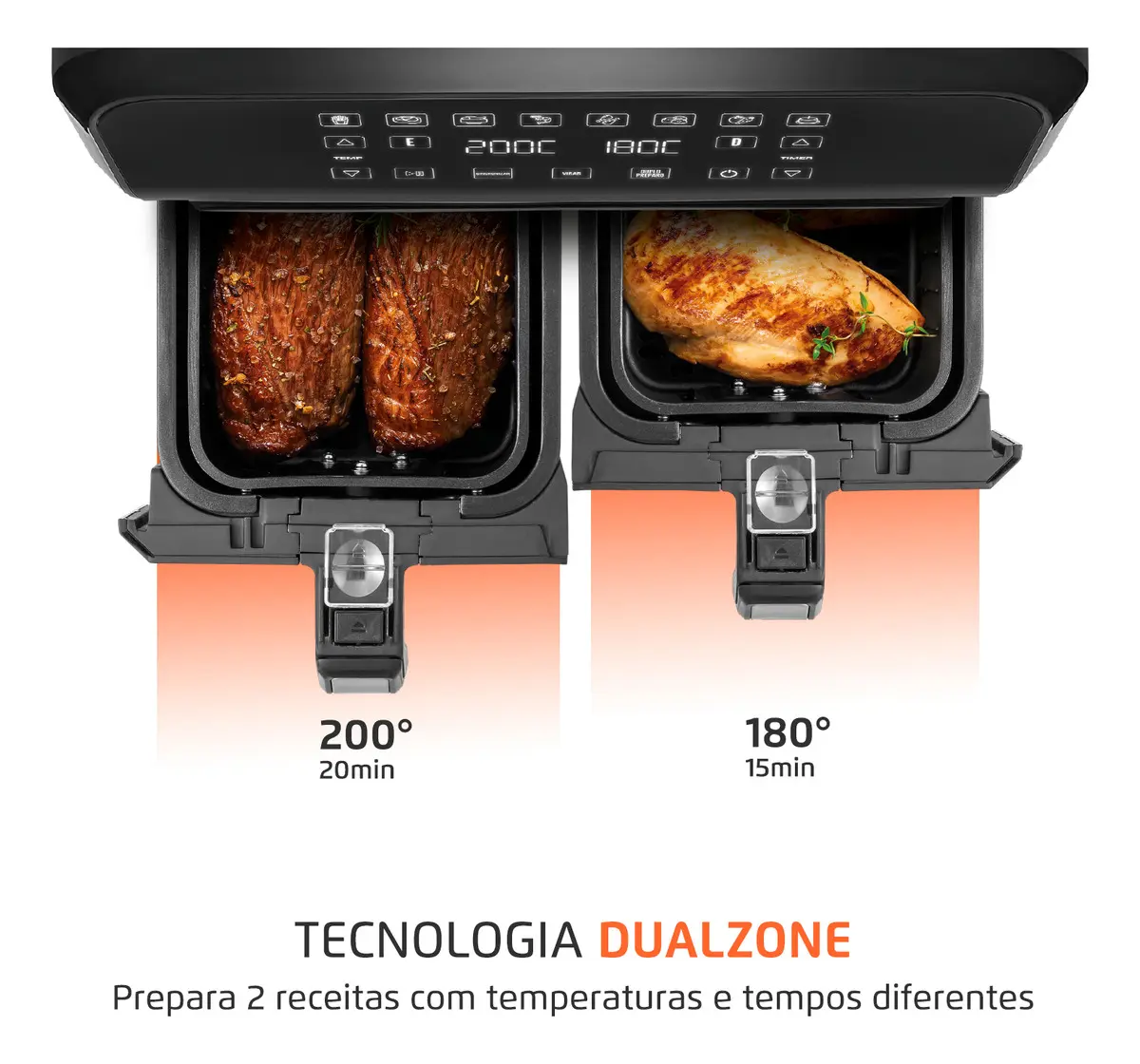 Fritadeira Air Fryer Dual Duplo Cesto 8L Mondial
